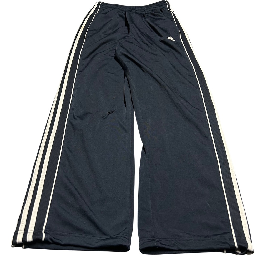 Adidas Track Pants Navy Blue Mens Size M 3-Stripe Wide Leg Vintage Sportswear - Picture 1 of 12